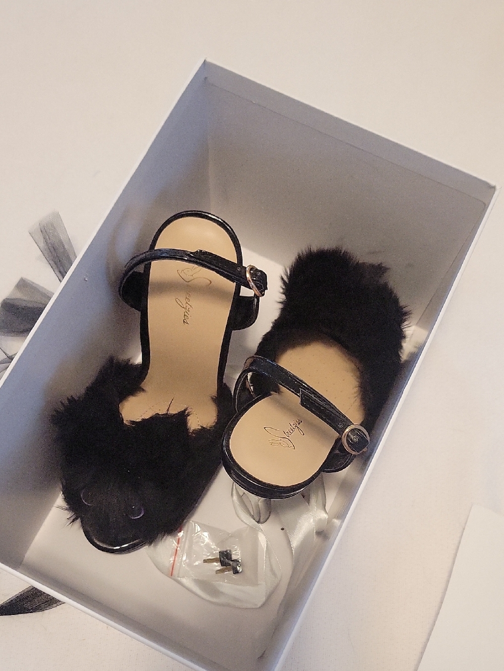 Black Bunny Fur Slingback Heels - Women - Picture 5 of 8